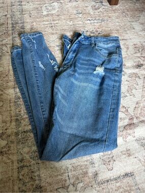 Classic High-Rise Distressed Women’s Jeans - Blue